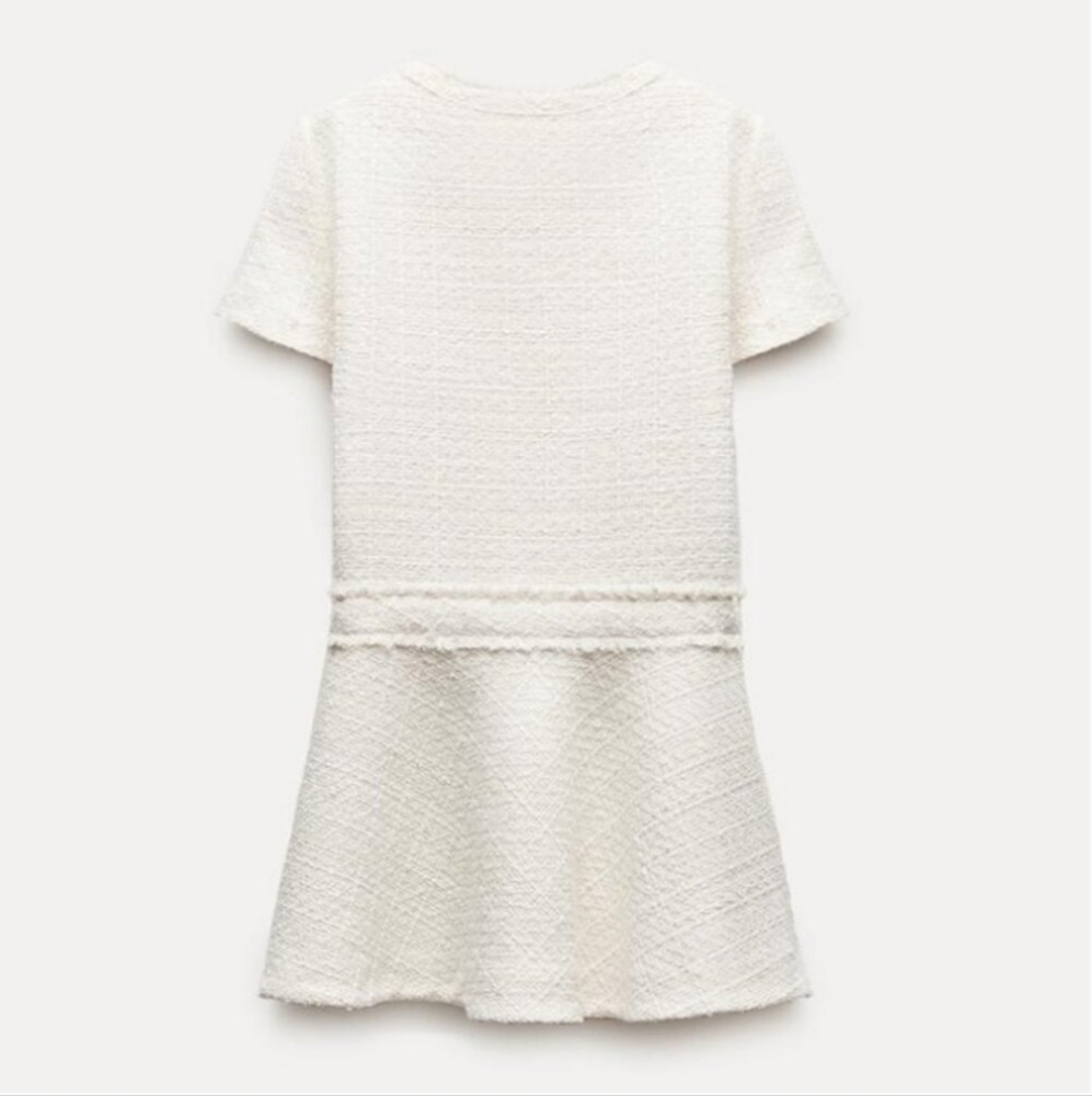 ZARA TEXTURED TWEED MINI DRESS ECRU - Picture 11 of 16